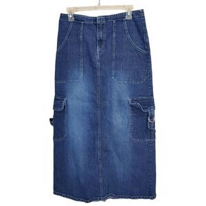 Y2K Vezucci Long Denim Jeans Skirt Sz 6 Cargo Pockets Back Slit Punk Emo Grunge
